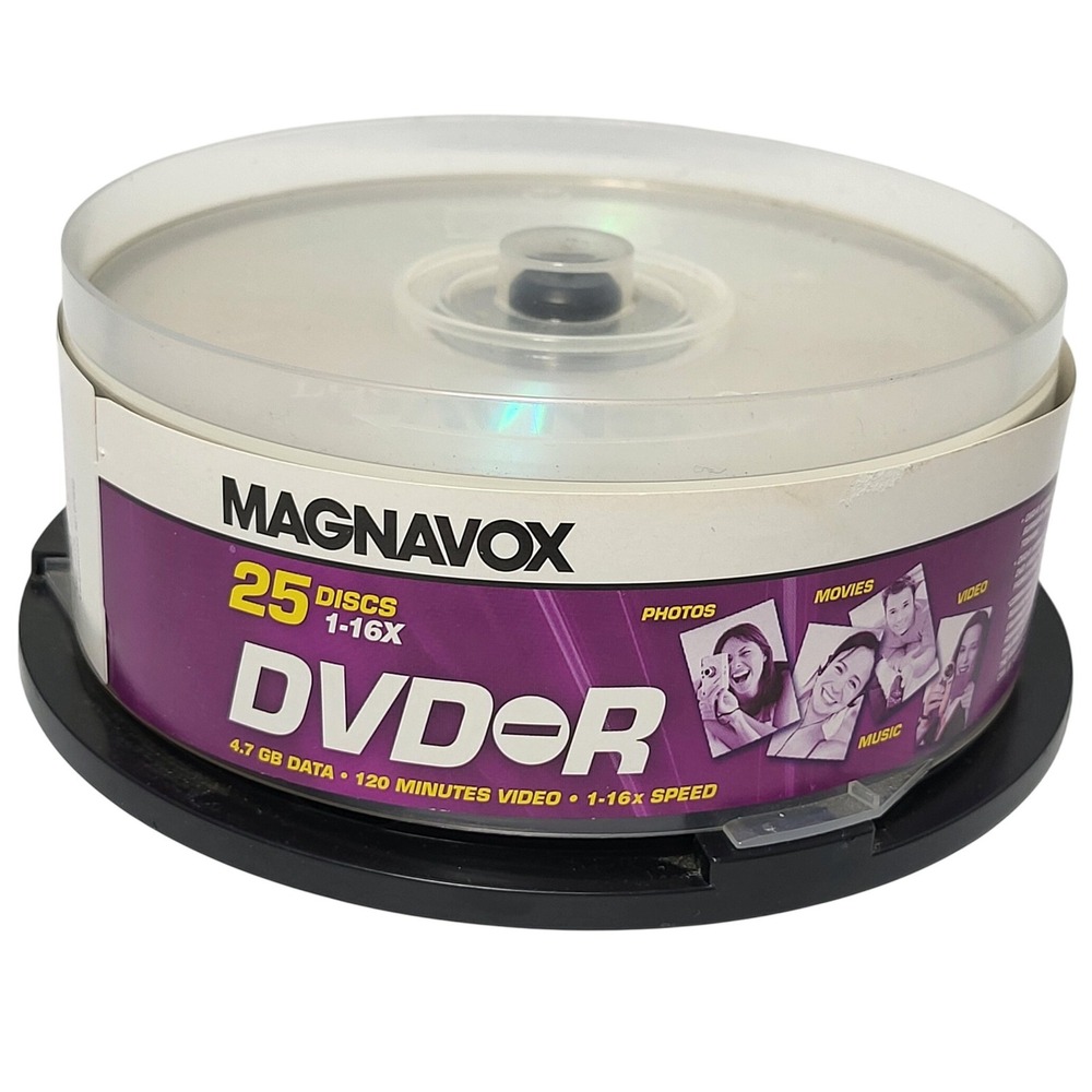 Magnavox 24 Pack DVD-R 4.7GB 120 Min 1-16x Speed‎ Blank Discs Spindle Cakebox